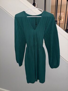 Zara Teal Green V-Neck Mini Dress